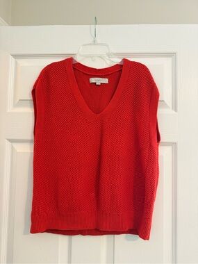 LOFT Bright Red V-Neck Sleeveless Knit Top